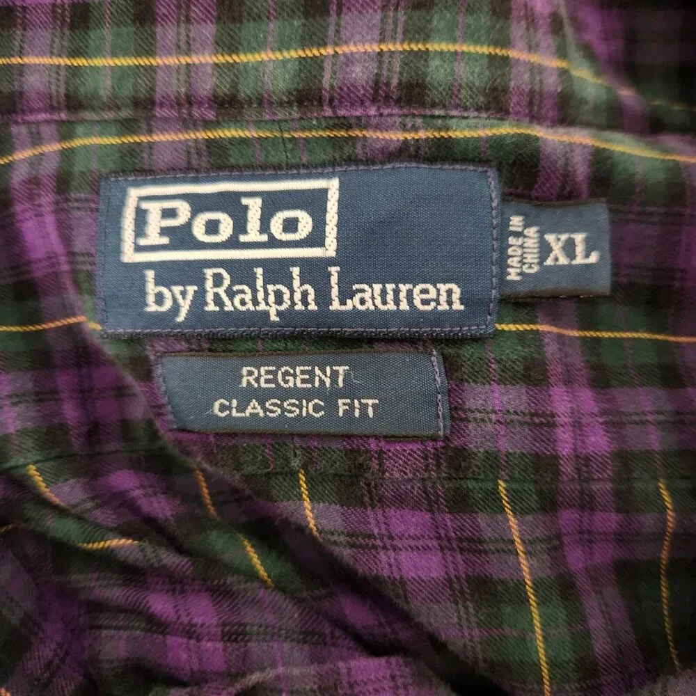 Polo Ralph Lauren Shirt‎ Regent Classic Fit Button Up Purple Blue Check XL EUC